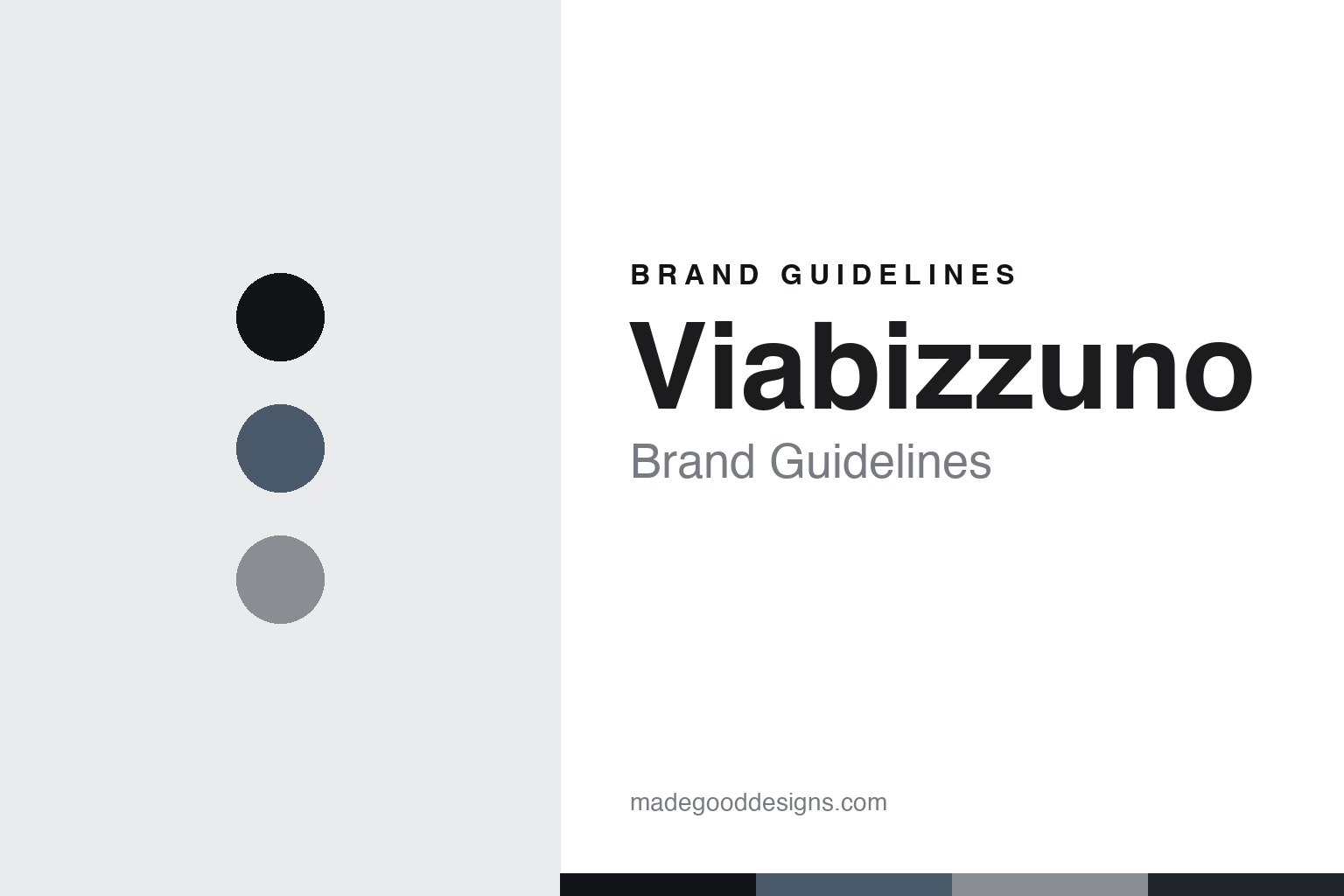 Viabizzuno brand guidelines — abstract homage cover in slate and silver with an architectural-grotesque wordmark stand-in