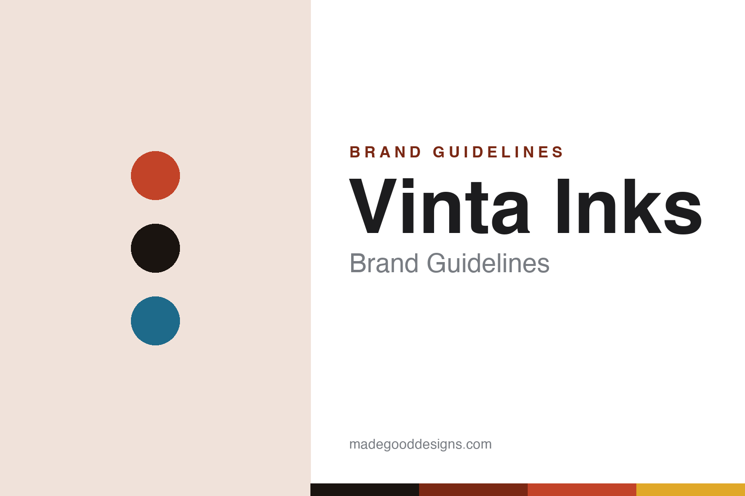 Vinta Inks brand guidelines cover — vermilion and sail-blue colour discs (abstract homage, not a Vinta asset)