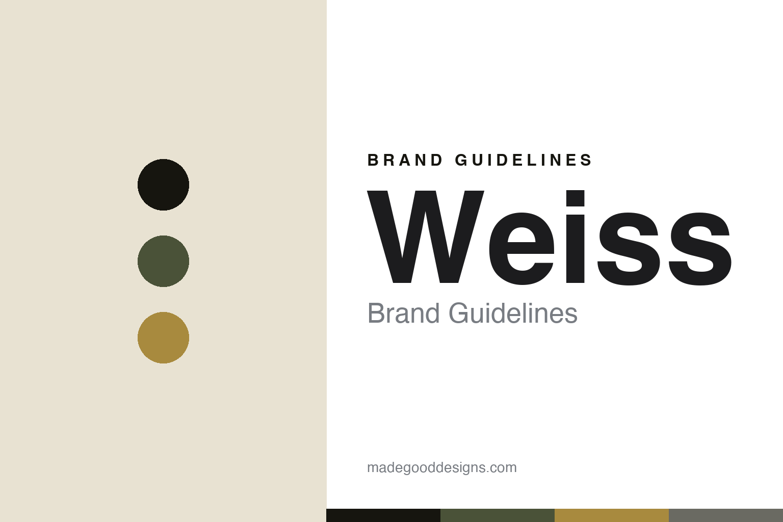 Weiss brand guidelines — abstract colour-disc homage cover (military green and brass)