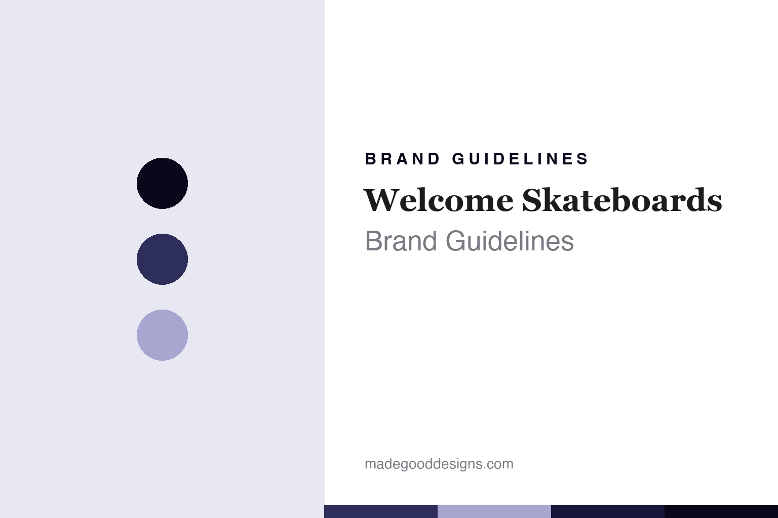 Welcome Skateboards brand guidelines cover - abstract indigo colour discs on maple veneer texture, unofficial homage