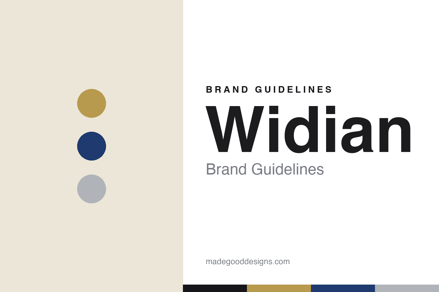 Widian brand guidelines — abstract gold-sapphire architectural homage cover