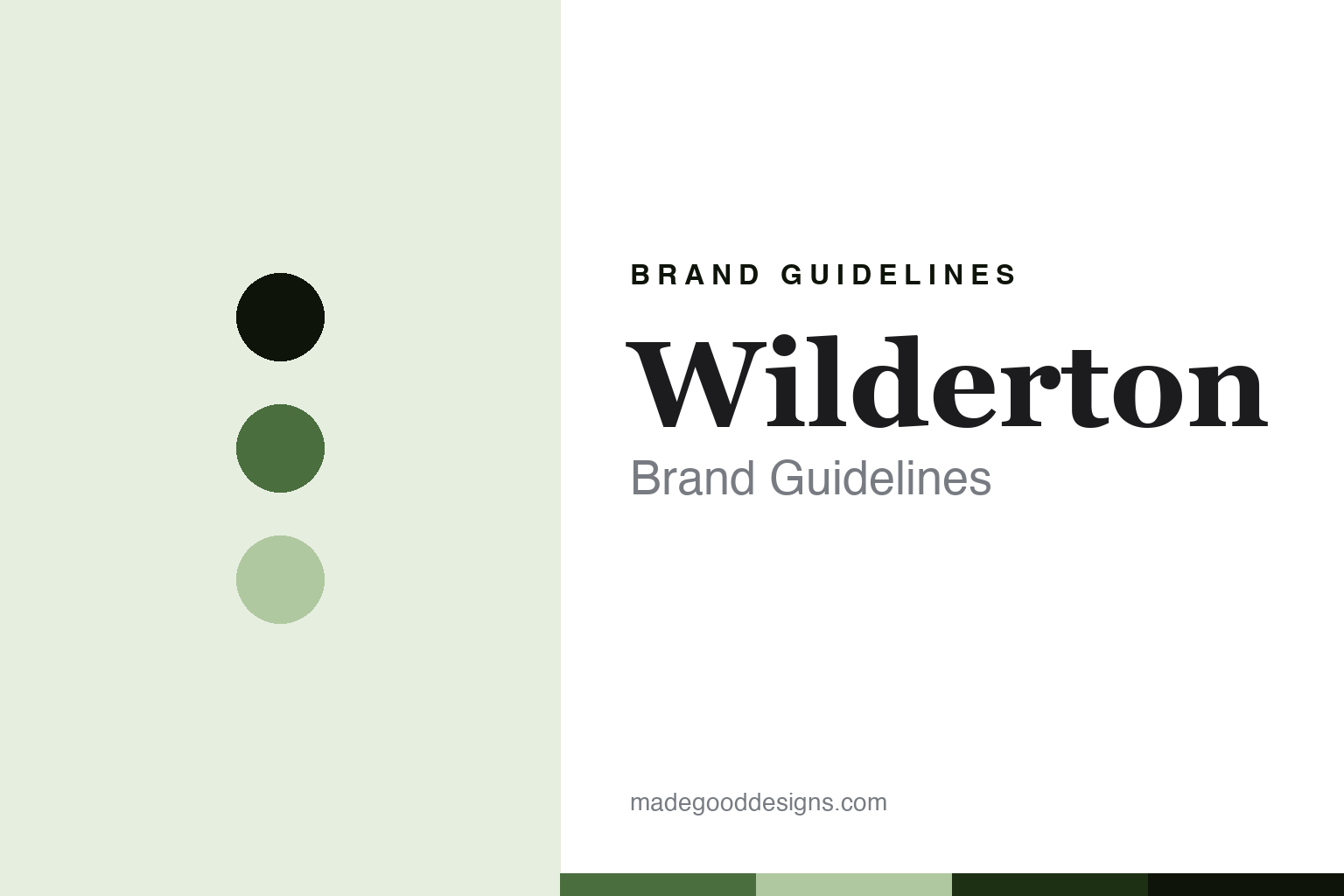 Wilderton brand guidelines — abstract homage cover in earthen green and sage with a botanical-serif register