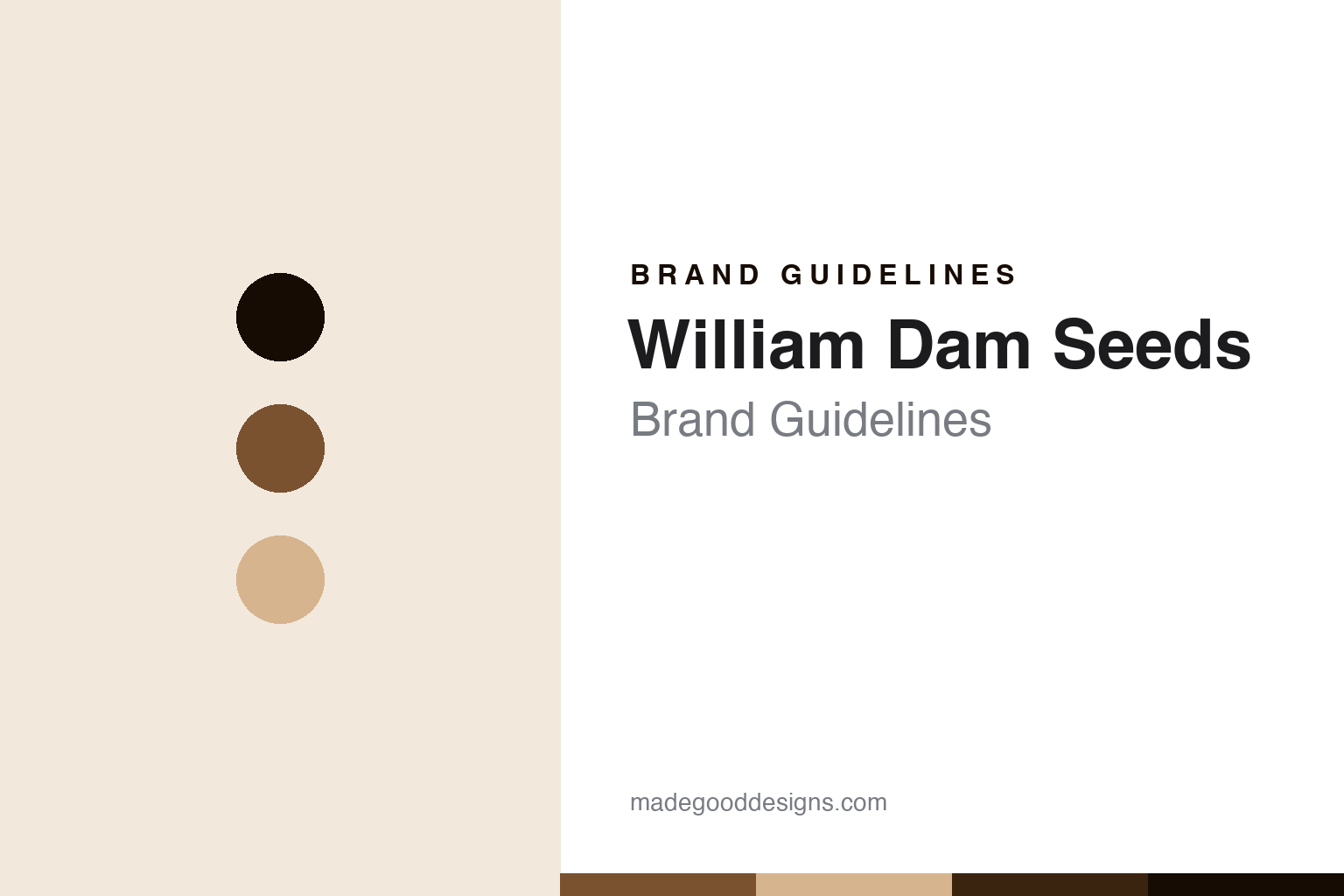 William Dam Seeds brand guidelines - abstract heritage-chestnut colour discs and seed-packet-paper texture, an unofficial design homage