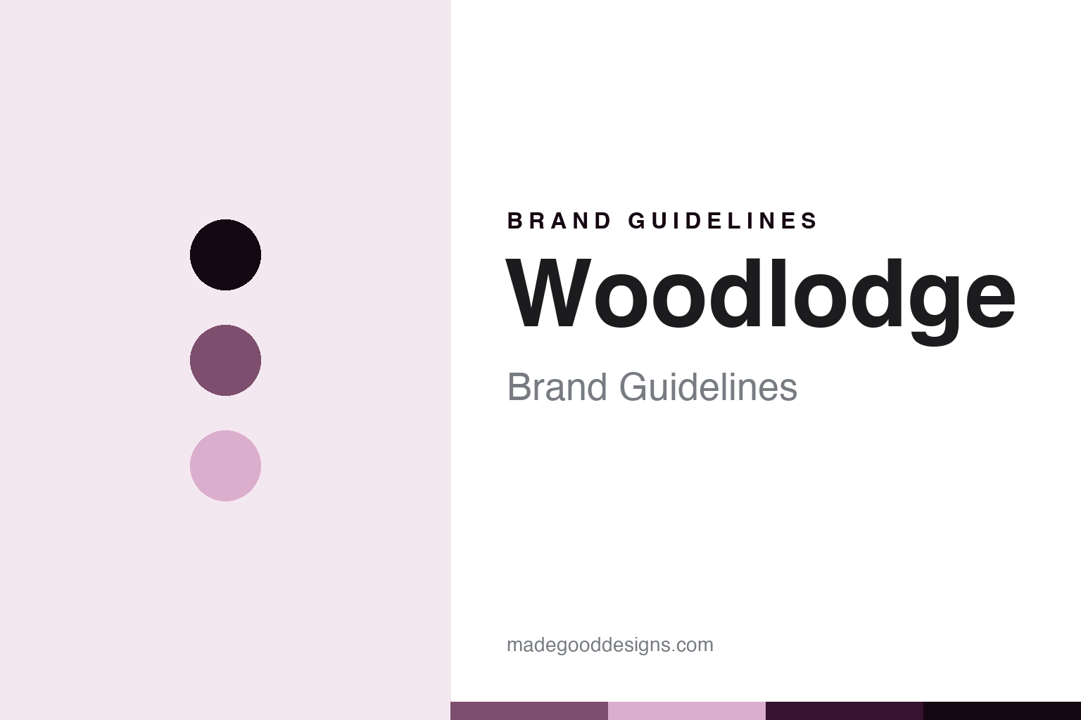 Woodlodge brand guidelines cover - abstract plum discs and mixed-material texture homage, no pot or logo
