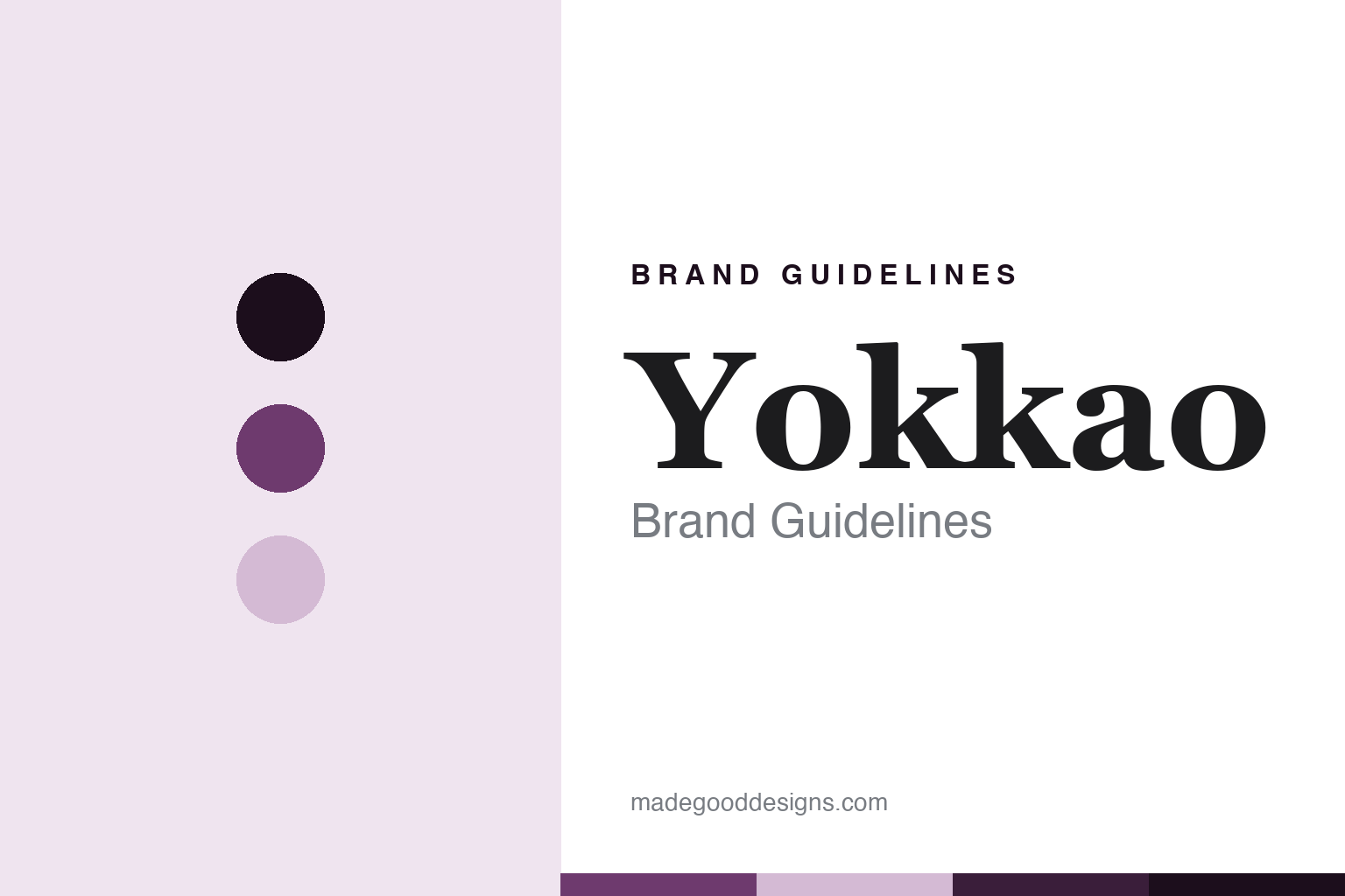 Yokkao brand guidelines cover — abstract jade-plum palette discs and fine-leather texture (homage, not the Yokkao logo; no Thai cultural motif)