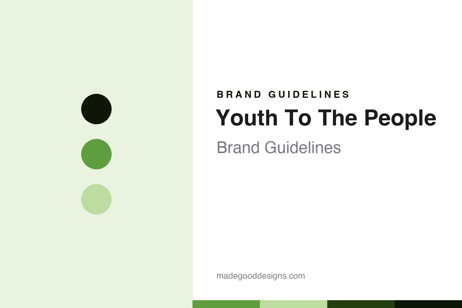 Youth To The People brand guidelines abstract homage cover: kale-green colour discs and superfood texture, not an official asset