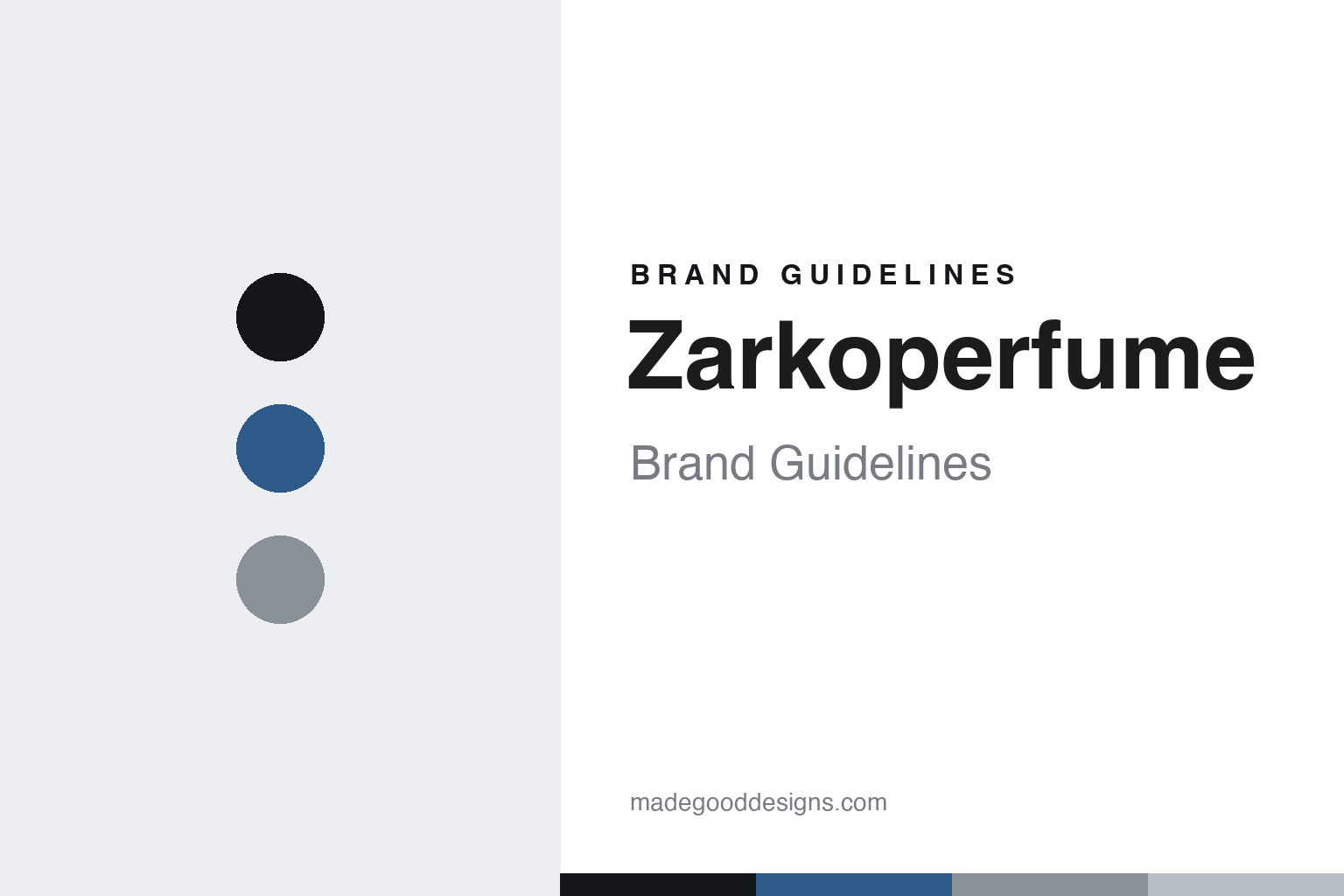 Abstract homage cover for Zarkoperfume brand guidelines — colour discs and swatches, not a Zarkoperfume asset