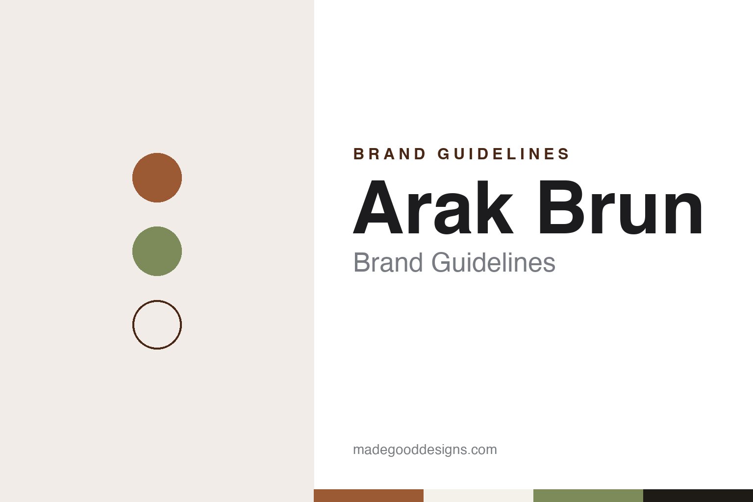 Arak Brun brand guidelines — abstract colour discs and material texture (original homage; not a Arak Brun product or logo)