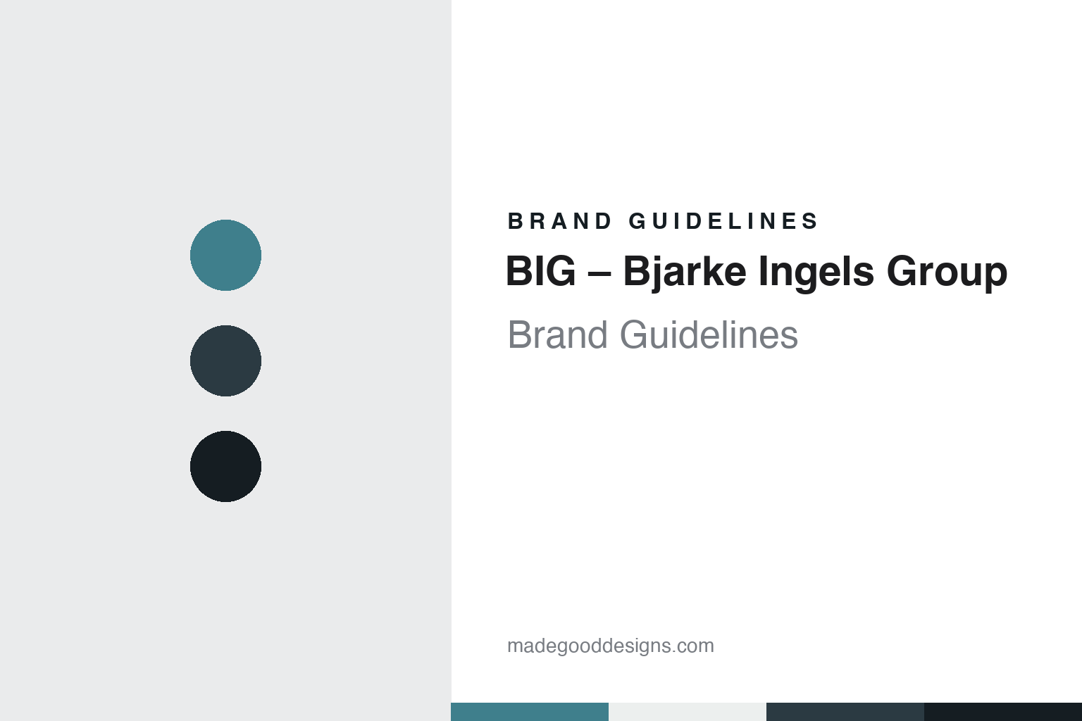 BIG – Bjarke Ingels Group brand guidelines — abstract colour discs and material texture (original homage; not a BIG – Bjarke Ingels Group product or logo)