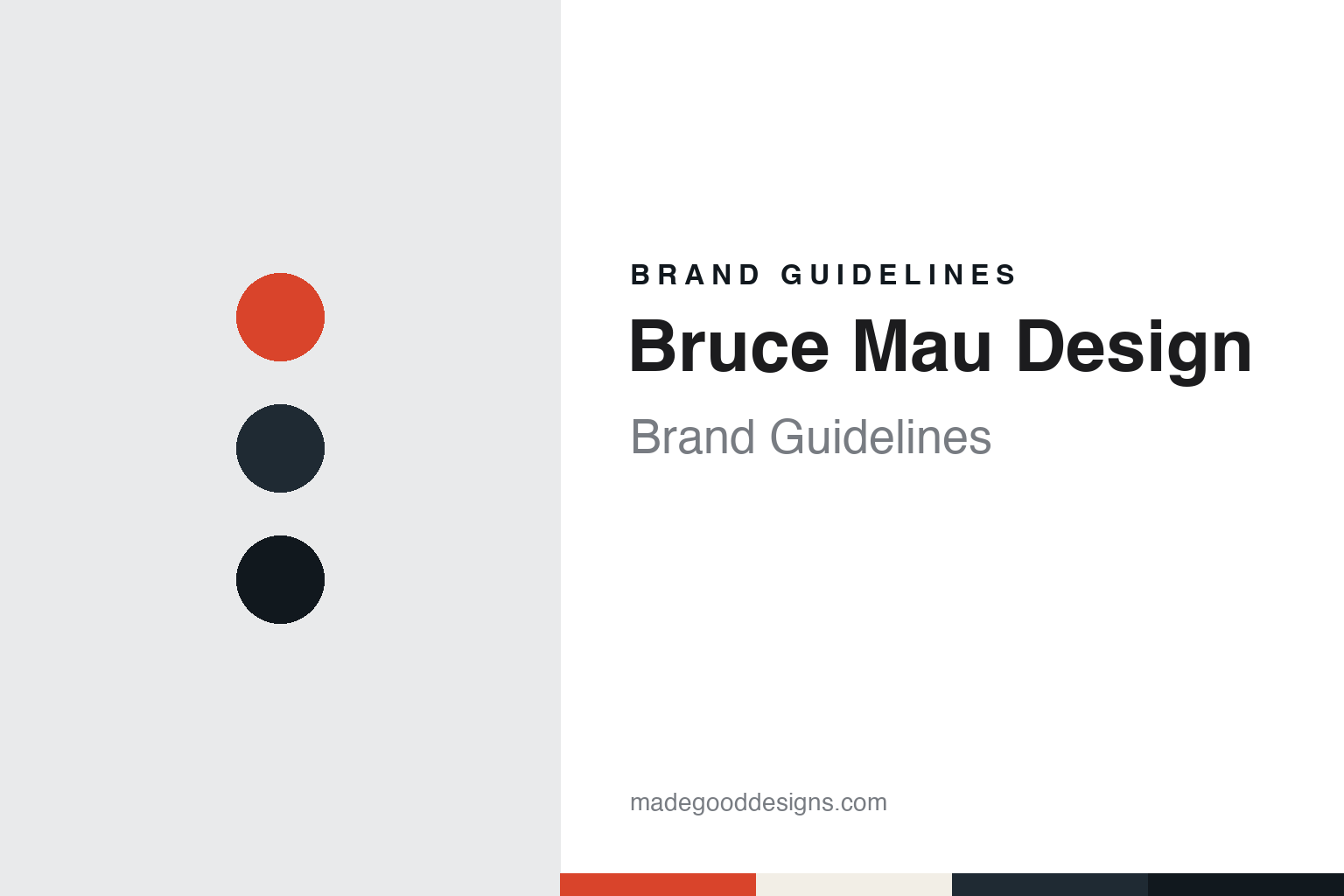 Bruce Mau Design brand guidelines — abstract colour discs and material texture (original homage; not a Bruce Mau Design product or logo)