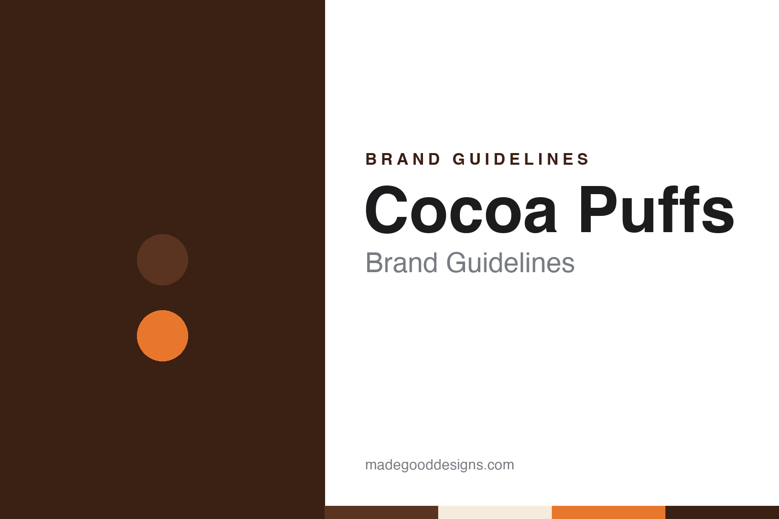 Cocoa Puffs brand guidelines — abstract colour discs and material texture (original homage; not a Cocoa Puffs product or logo)