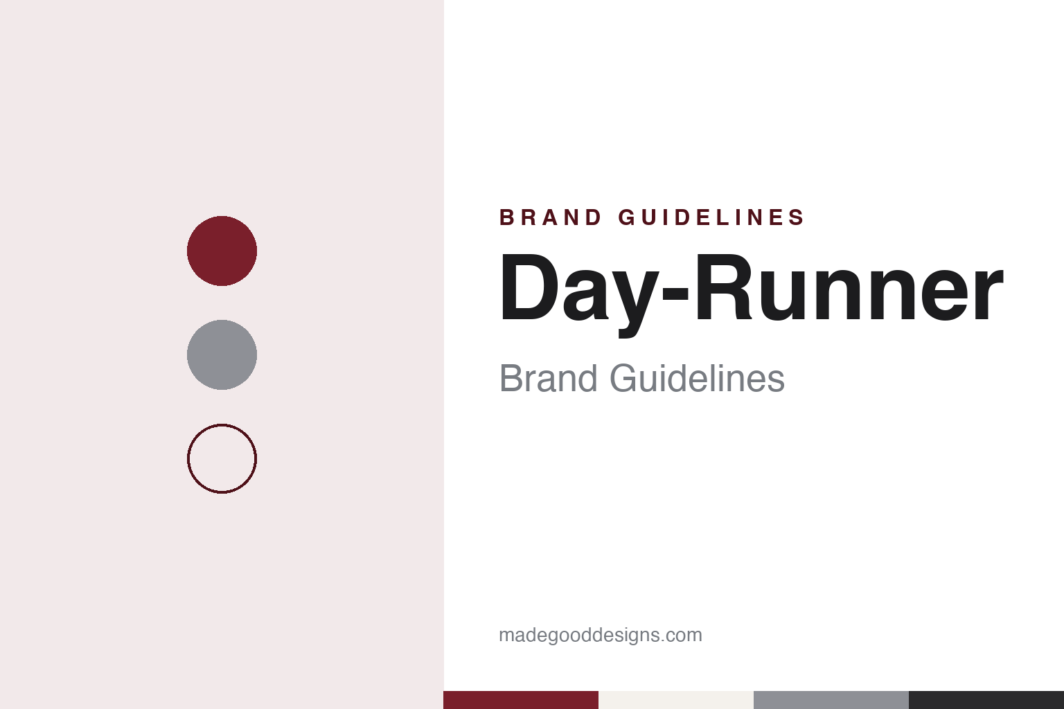 Day-Runner brand guidelines — abstract colour discs and material texture (original homage; not a Day-Runner product or logo)