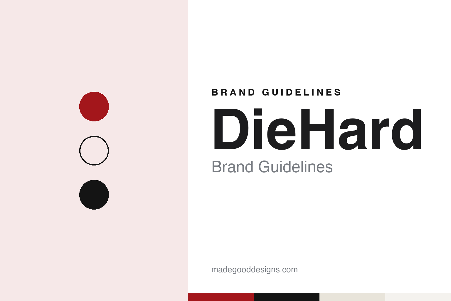 DieHard brand guidelines — abstract colour discs and material texture (original homage; not a DieHard product or logo)
