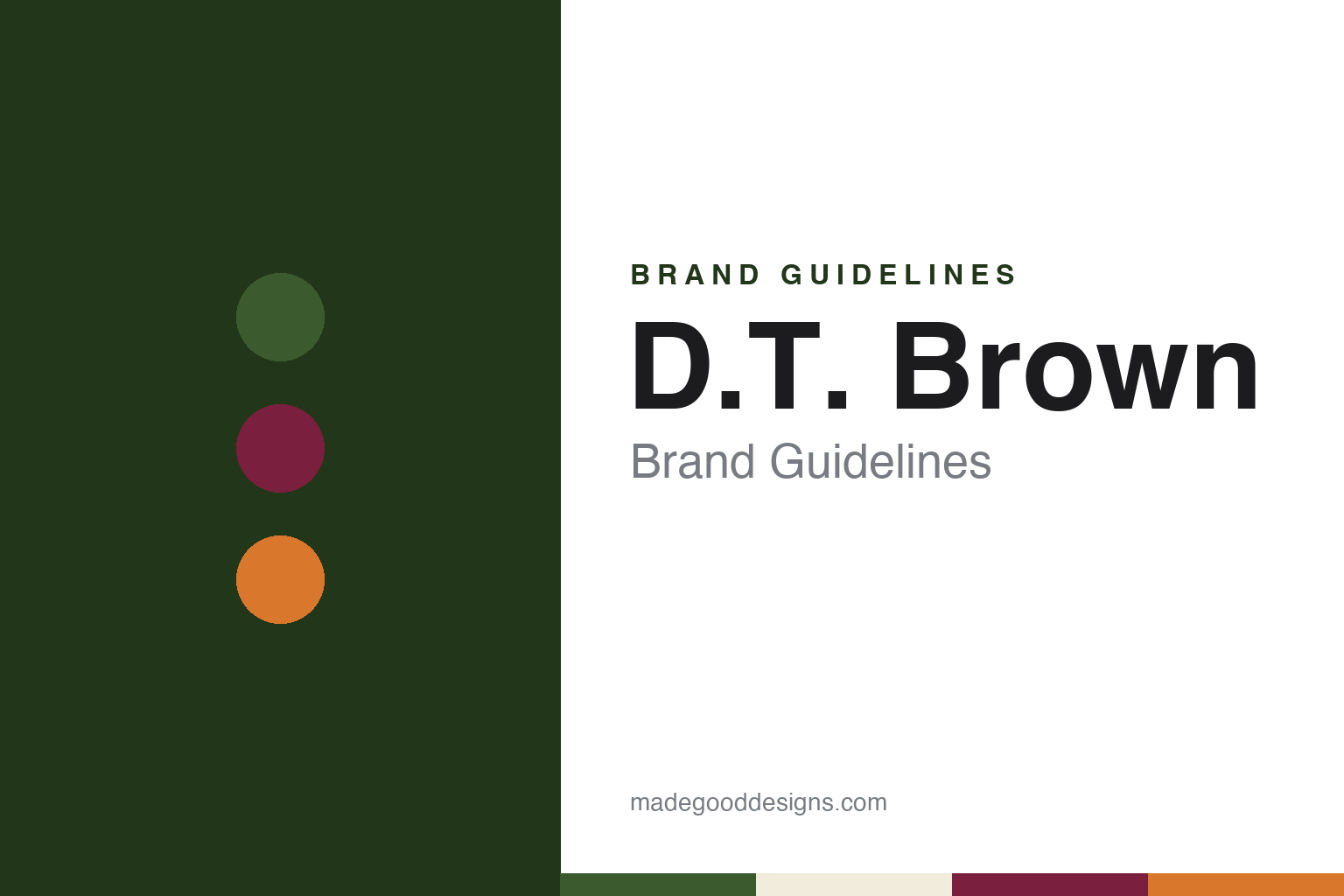 D.T. Brown brand guidelines — abstract colour discs and material texture (original homage; not a D.T. Brown product or logo)