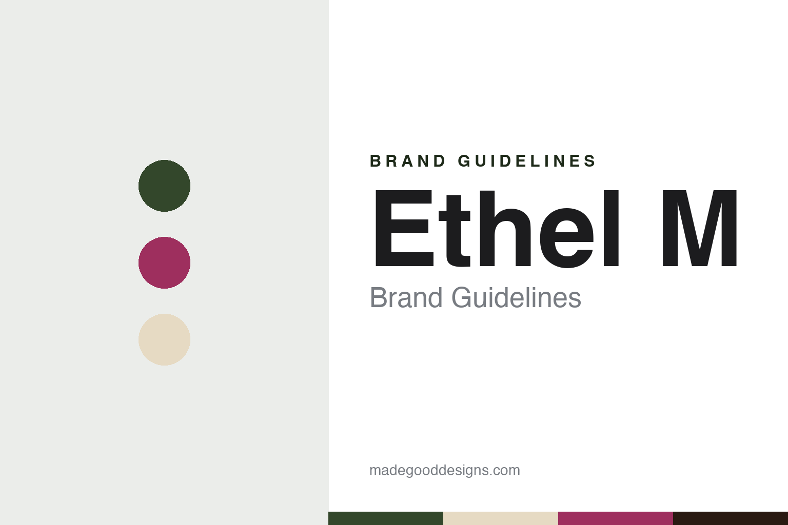 Ethel M brand guidelines — abstract colour discs and material texture (original homage; not a Ethel M product or logo)