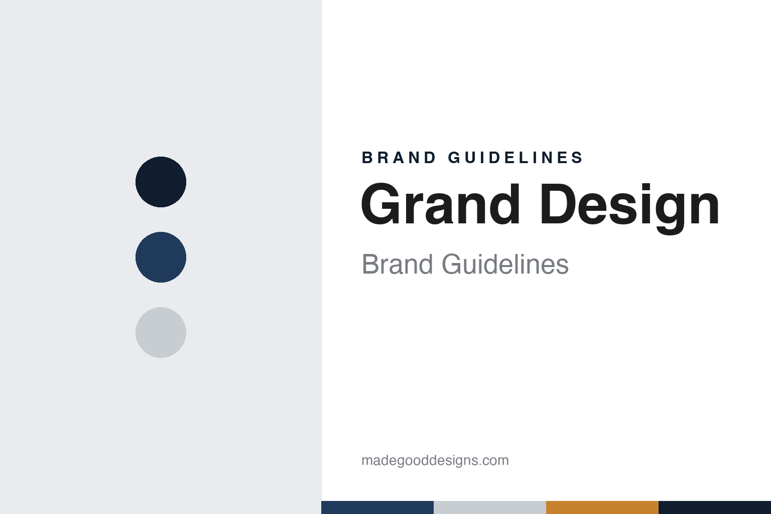 Grand Design brand guidelines — abstract colour discs and material texture (original homage; not a Grand Design product or logo)