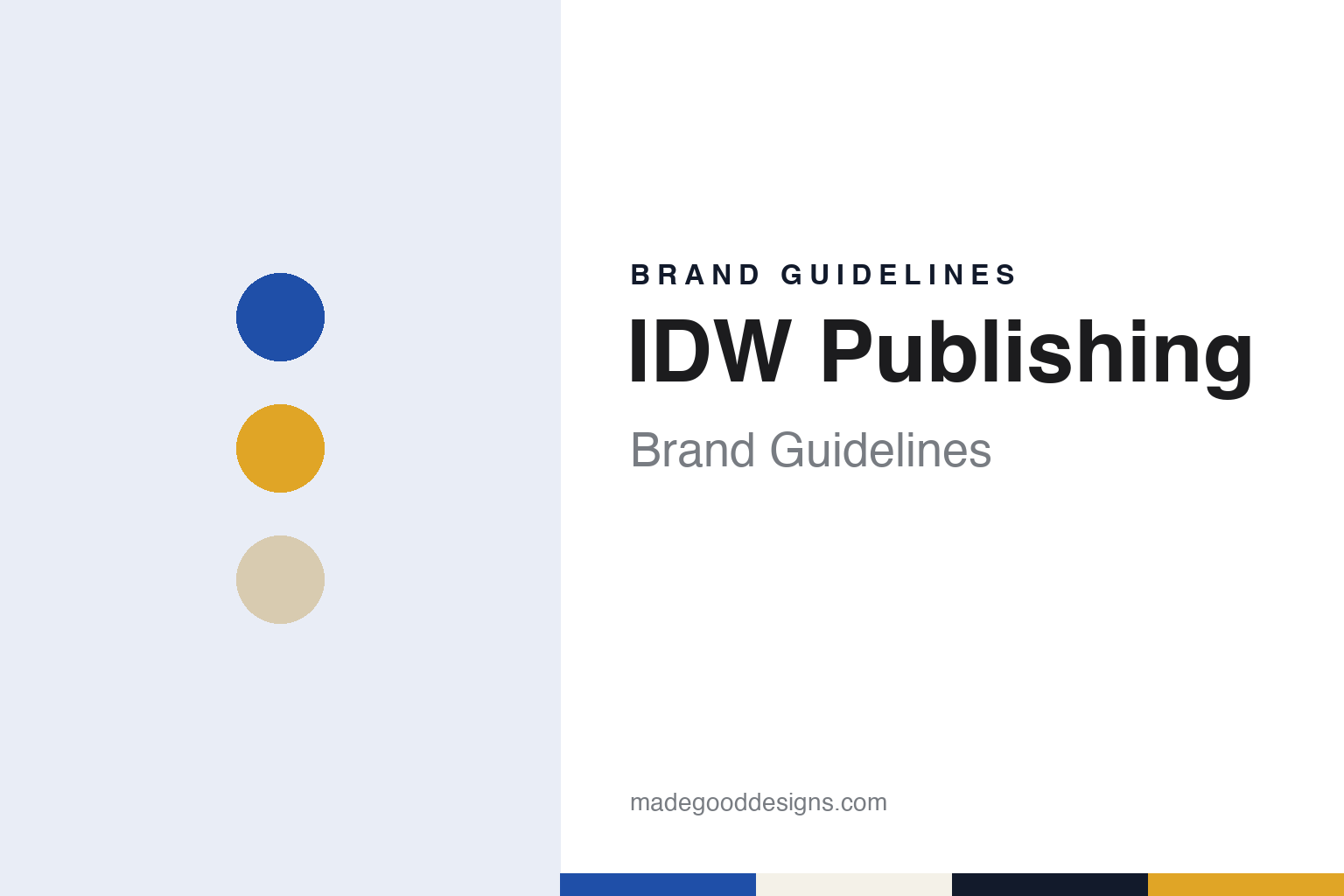 IDW Publishing brand guidelines — abstract colour discs and material texture (original homage; not a IDW Publishing product or logo)