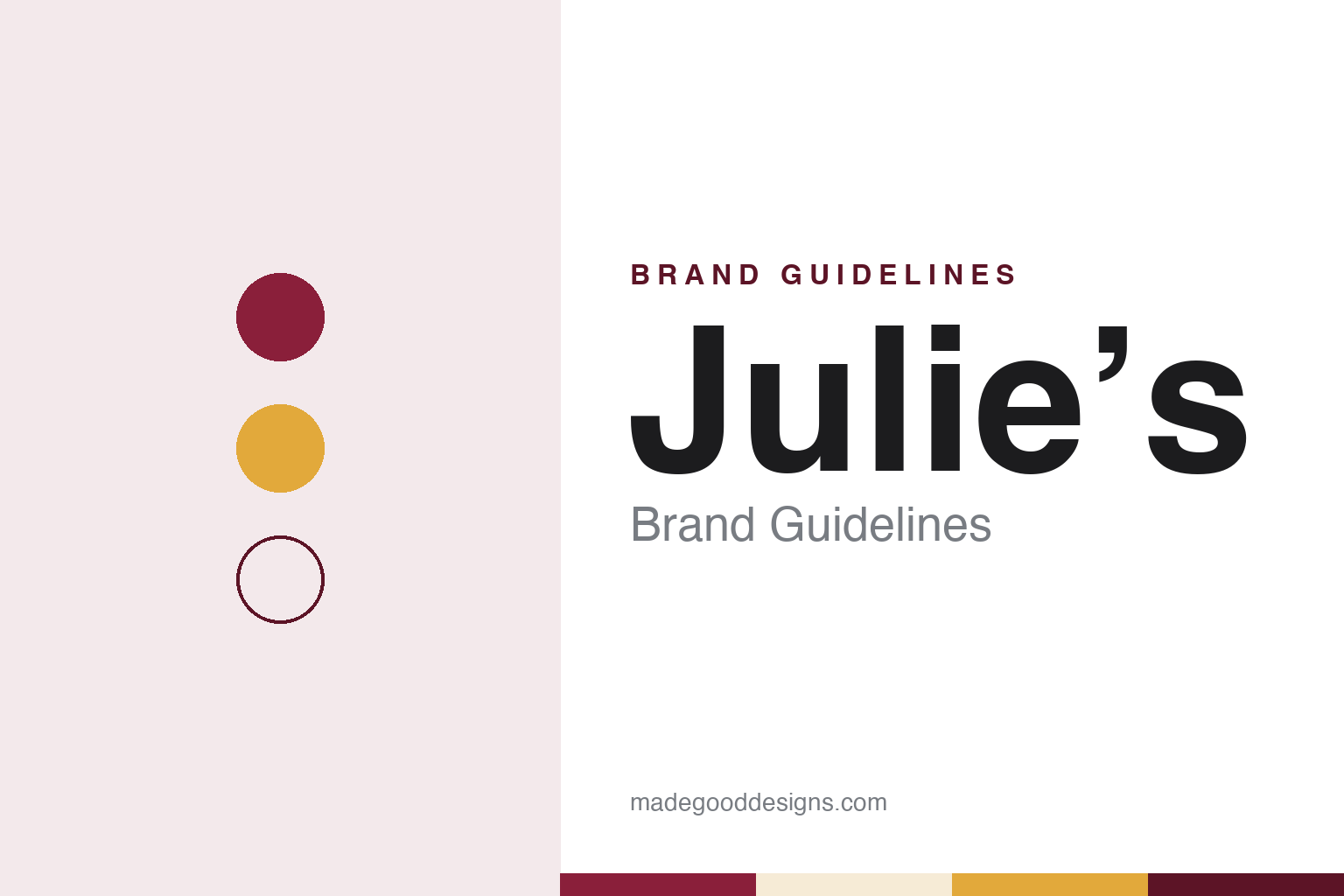 Julie’s brand guidelines — abstract colour discs and material texture (original homage; not a Julie’s product or logo)