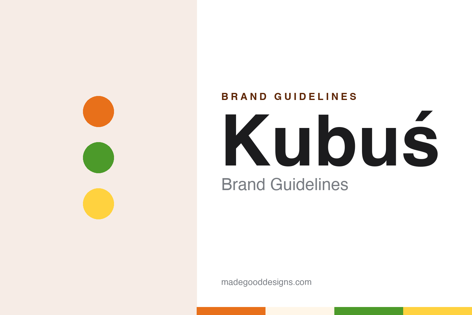 Kubuś brand guidelines — abstract colour discs and material texture (original homage; not a Kubuś product or logo)