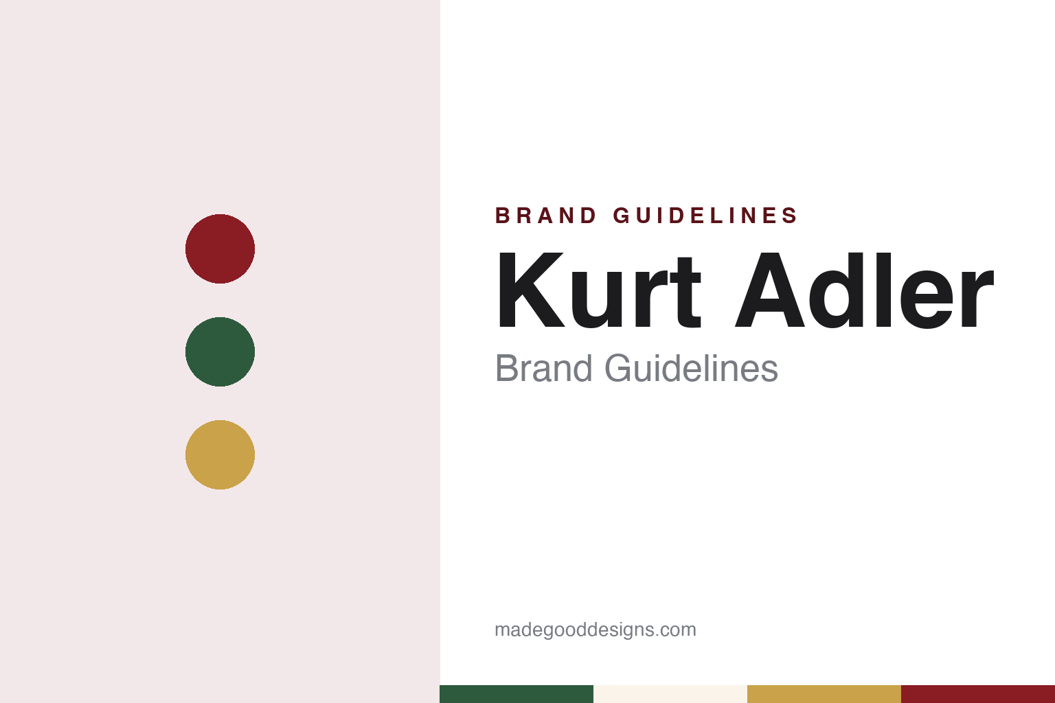 Kurt Adler brand guidelines — abstract colour discs and material texture (original homage; not a Kurt Adler product or logo)