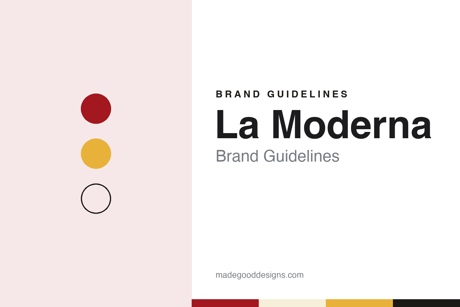 La Moderna brand guidelines — abstract colour discs and material texture (original homage; not a La Moderna product or logo)