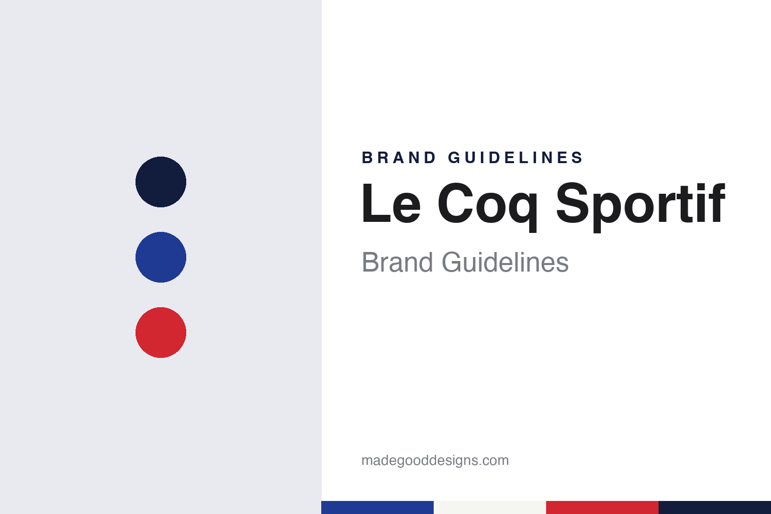 Le Coq Sportif brand guidelines — abstract colour discs and material texture (original homage; not a Le Coq Sportif product or logo)