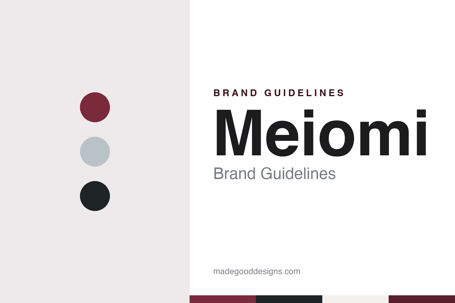 Meiomi brand guidelines — abstract colour discs and material texture (original homage; not a Meiomi product or logo)