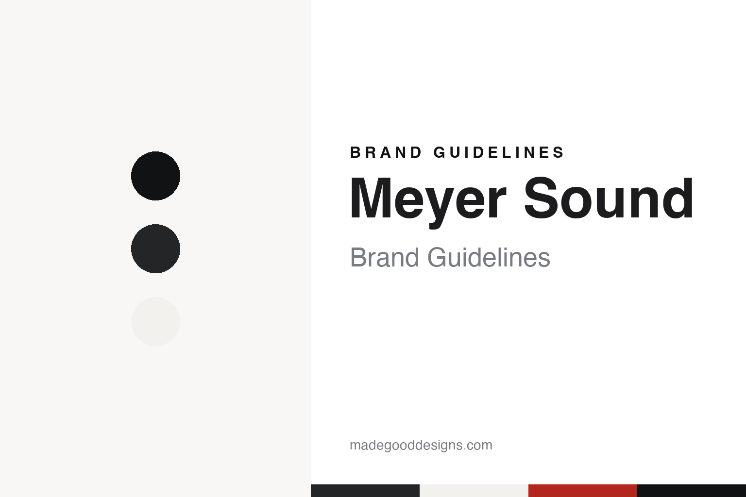 Meyer Sound brand guidelines — abstract colour discs and material texture (original homage; not a Meyer Sound product or logo)