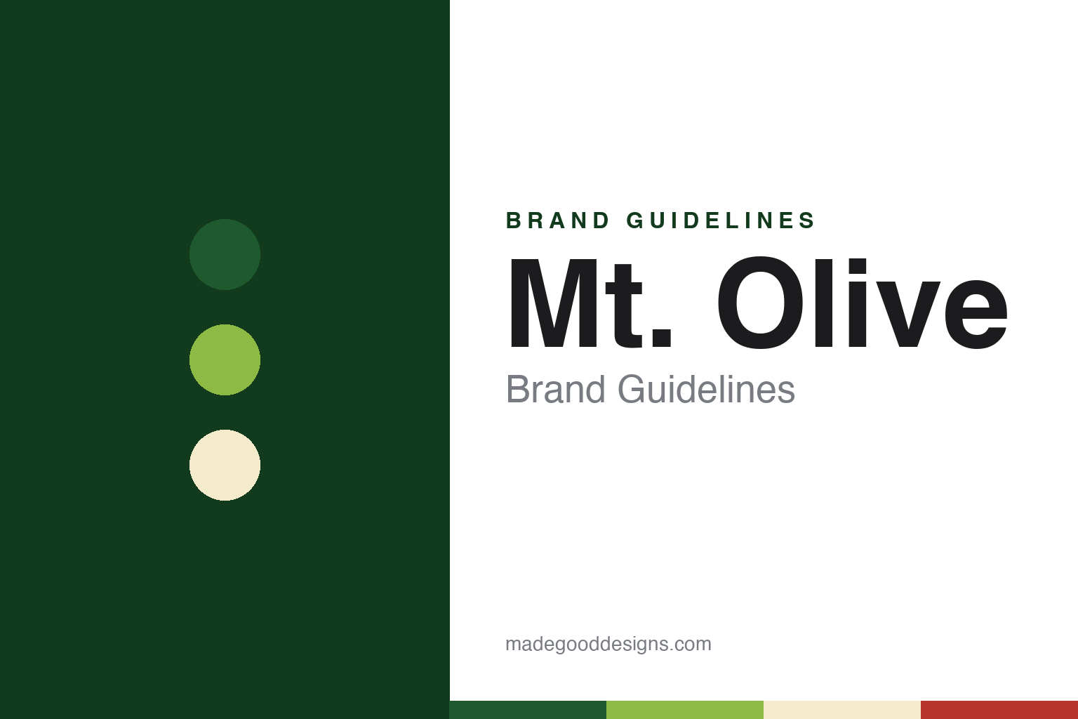 Mt. Olive brand guidelines — abstract colour discs and material texture (original homage; not a Mt. Olive product or logo)