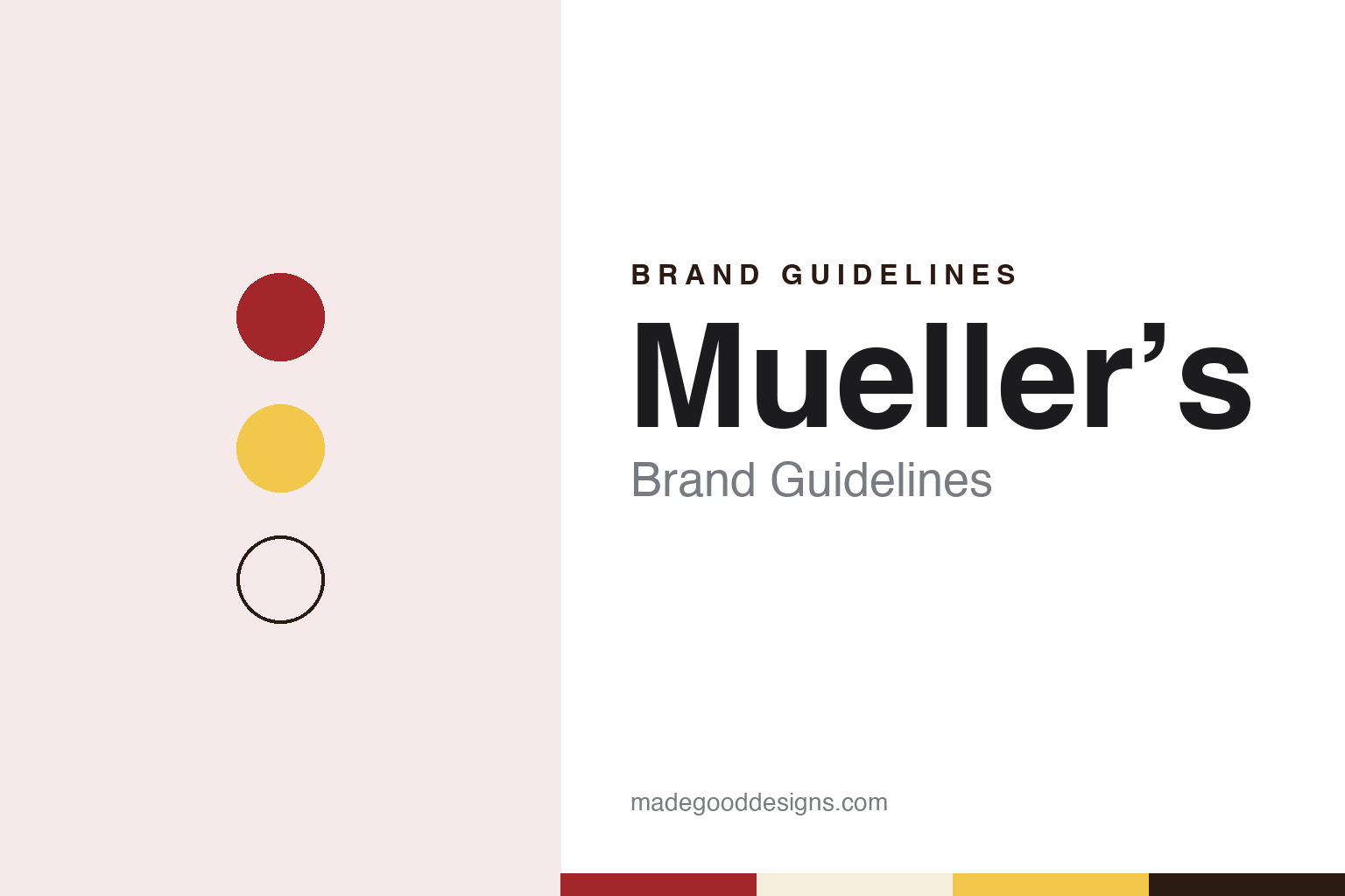 Mueller’s brand guidelines — abstract colour discs and material texture (original homage; not a Mueller’s product or logo)