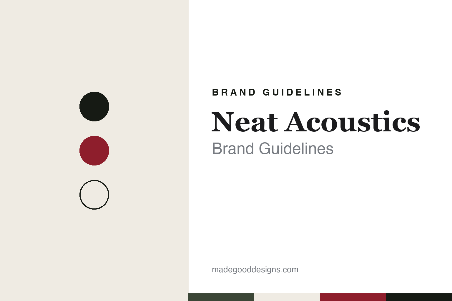 Neat Acoustics brand guidelines — abstract colour discs and material texture (original homage; not a Neat Acoustics product or logo)