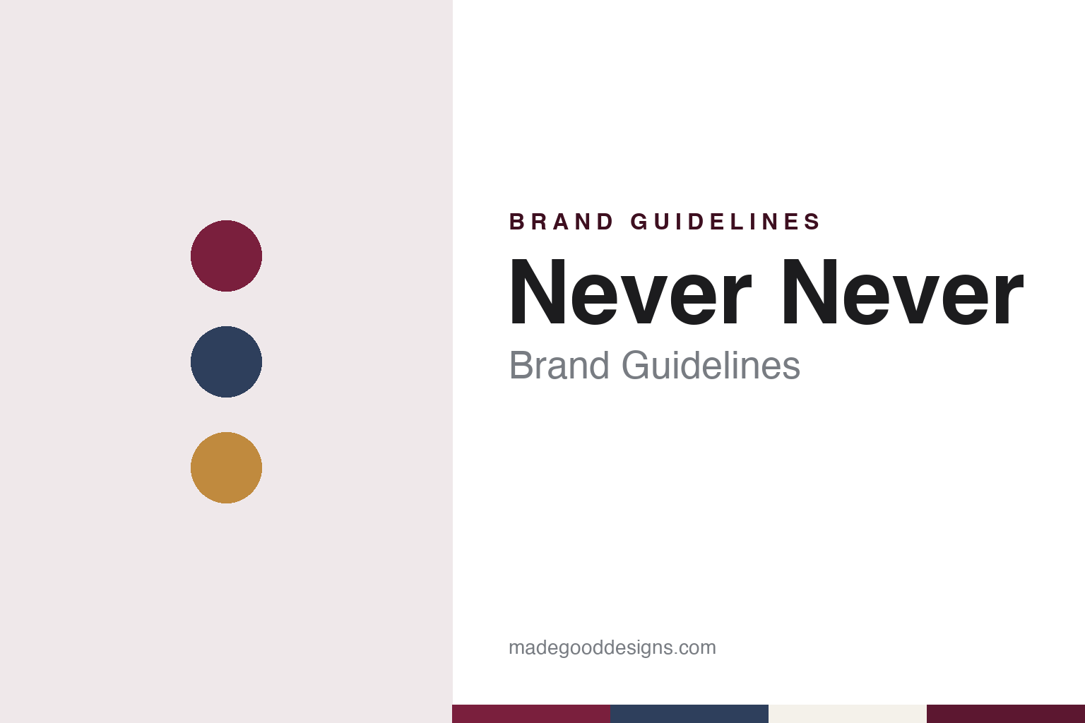 Never Never brand guidelines — abstract colour discs and material texture (original homage; not a Never Never product or logo)
