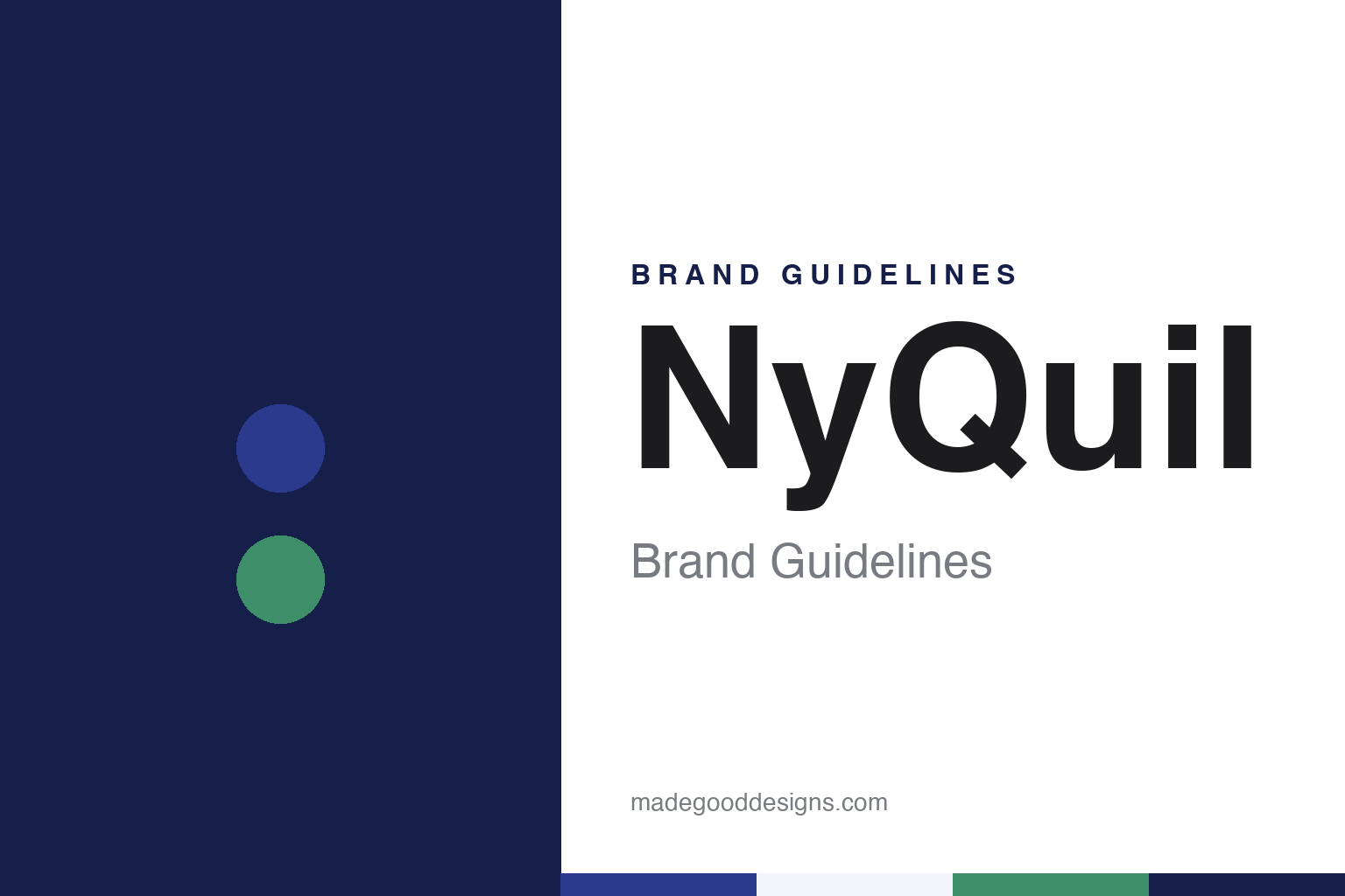 NyQuil brand guidelines — abstract colour discs and material texture (original homage; not a NyQuil product or logo)