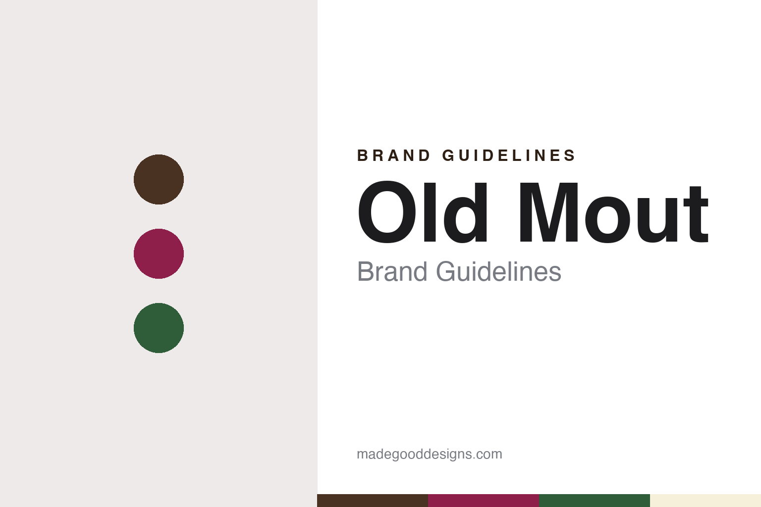 Old Mout brand guidelines — abstract colour discs and material texture (original homage; not a Old Mout product or logo)