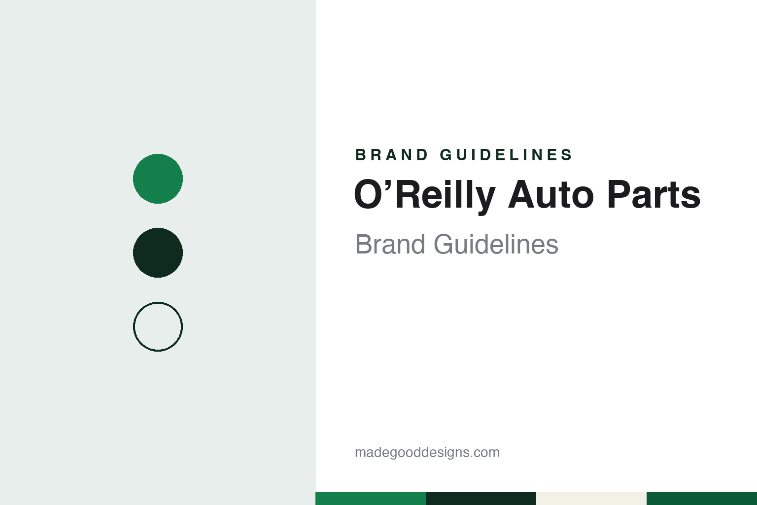 O’Reilly Auto Parts brand guidelines — abstract colour discs and material texture (original homage; not a O’Reilly Auto Parts product or logo)