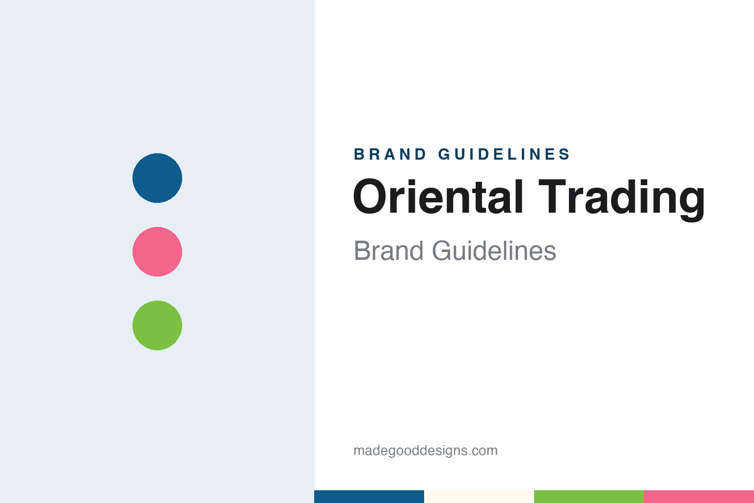 Oriental Trading brand guidelines — abstract colour discs and material texture (original homage; not a Oriental Trading product or logo)