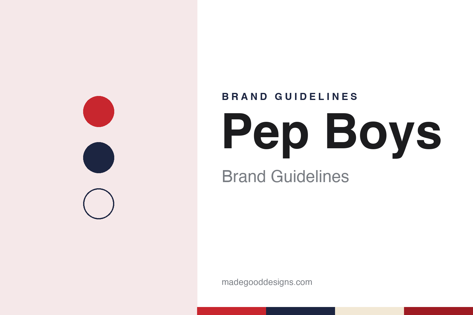 Pep Boys brand guidelines — abstract colour discs and material texture (original homage; not a Pep Boys product or logo)