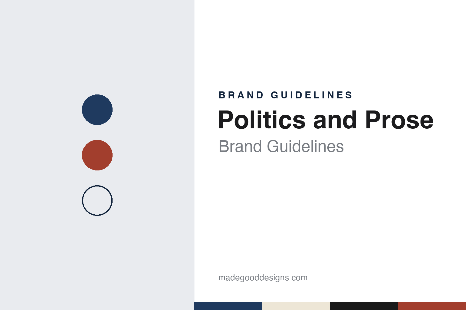 Politics and Prose brand guidelines — abstract colour discs and material texture (original homage; not a Politics and Prose product or logo)