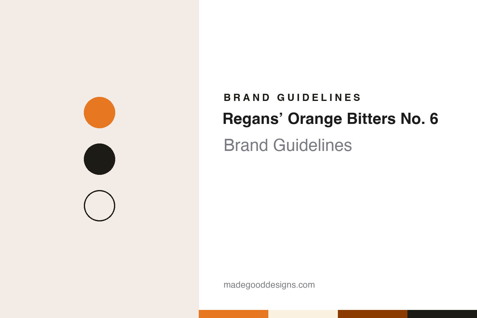 Regans’ Orange Bitters No. 6 brand guidelines — abstract colour discs and material texture (original homage; not a Regans’ Orange Bitters No. 6 product or logo)