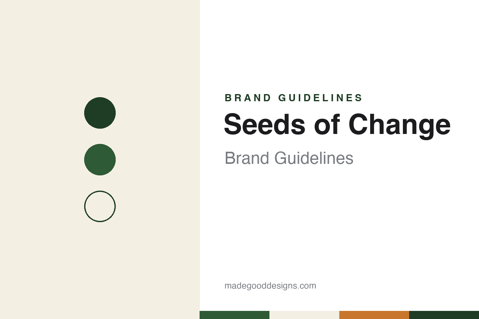 Seeds of Change brand guidelines — abstract colour discs and material texture (original homage; not a Seeds of Change product or logo)