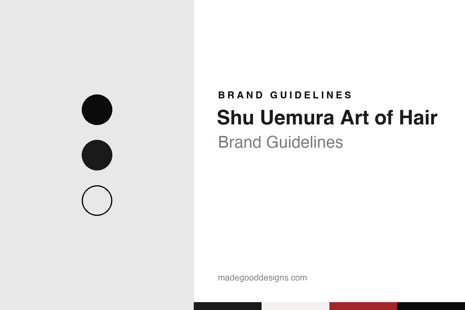 Shu Uemura Art of Hair brand guidelines — abstract colour discs and material texture (original homage; not a Shu Uemura Art of Hair product or logo)