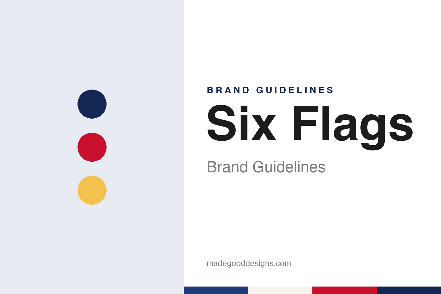 Six Flags brand guidelines — abstract colour discs and material texture (original homage; not a Six Flags product or logo)