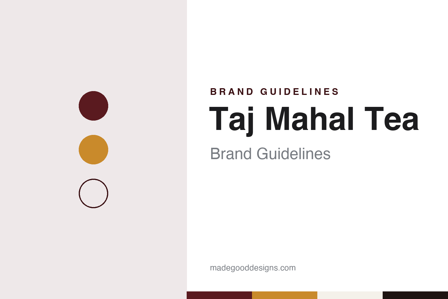 Taj Mahal Tea brand guidelines — abstract colour discs and material texture (original homage; not a Taj Mahal Tea product or logo)