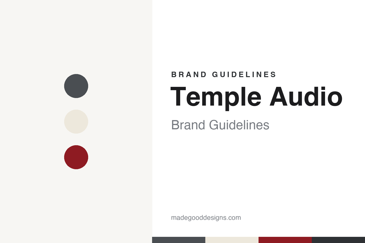 Temple Audio brand guidelines — abstract colour discs and material texture (original homage; not a Temple Audio product or logo)