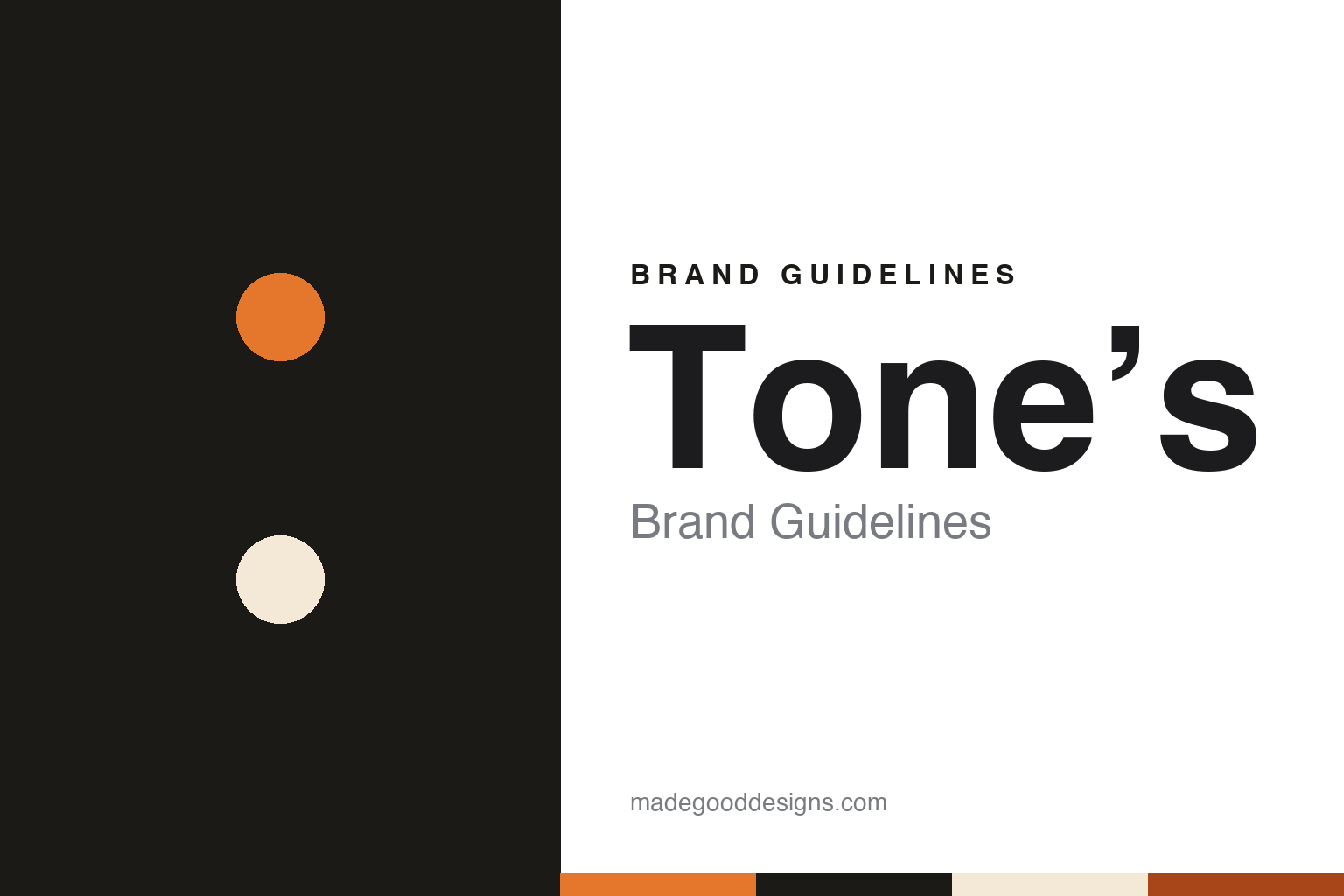 Tone’s brand guidelines — abstract colour discs and material texture (original homage; not a Tone’s product or logo)