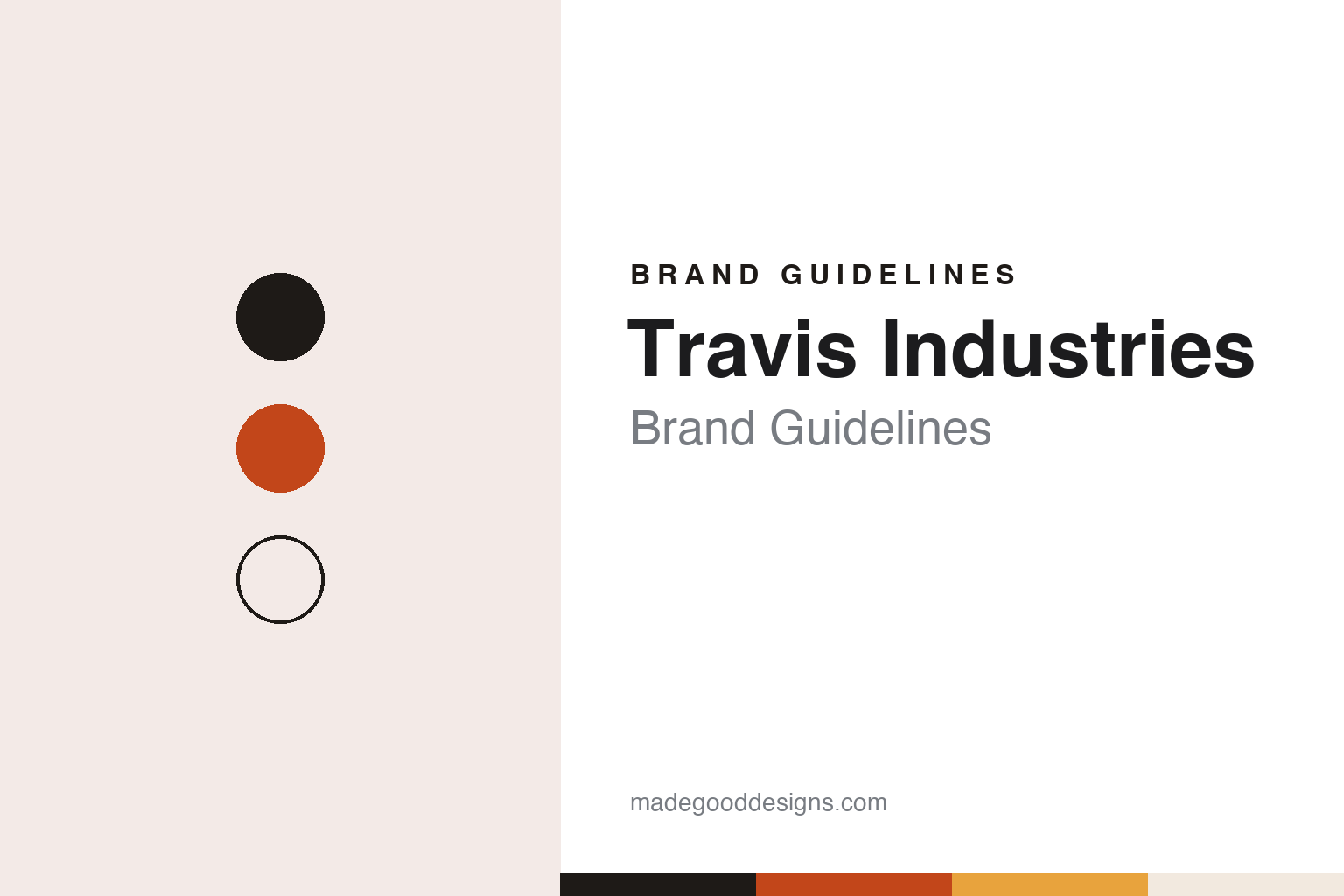 Travis Industries brand guidelines — abstract colour discs and material texture (original homage; not a Travis Industries product or logo)