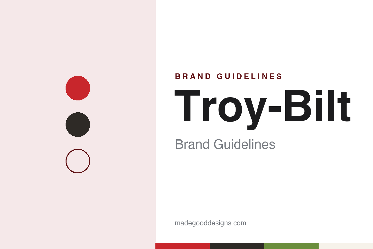 Troy-Bilt brand guidelines — abstract colour discs and material texture (original homage; not a Troy-Bilt product or logo)