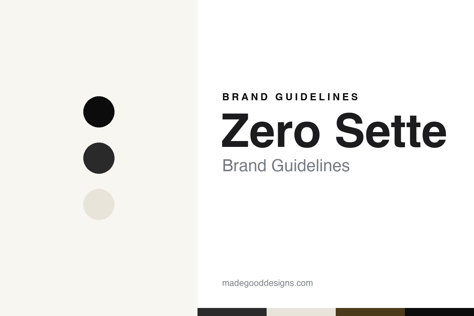 Zero Sette brand guidelines — abstract colour discs and material texture (original homage; not a Zero Sette product or logo)